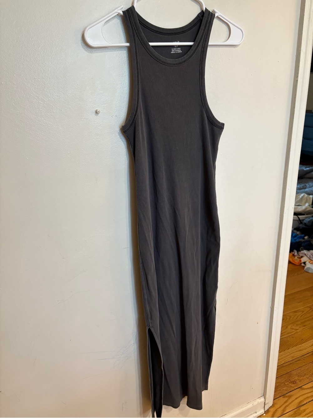 Aerie Sleeveless Ribbed Maxi Bodycon Dress in Charcoal Gray size small